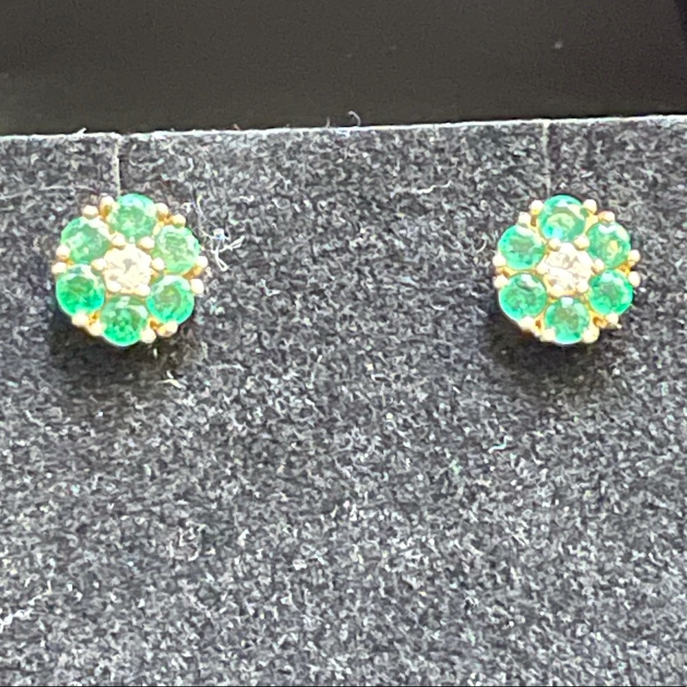 Emerald Flower Stud Earrings in 14k Gold + Emerald Gemstones Green  $950 - Picture 10 of 16